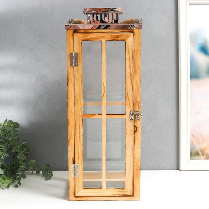 Подсвечник дерево Подсвечник дерево "Фонарь - большие окна" коричневый набор 2 шт 30х13х13; 49х18,5х18,5 см