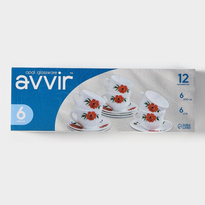 Сервиз чайный «Бархатная роза», 12 предметов: чашка 200 мл, блюдце d=14 см, стеклокерамика, цвет белый Сервиз чайный «Бархатная роза», 12 предметов: чашка 200 мл, блюдце d=14 см, стеклокерамика, цвет белый