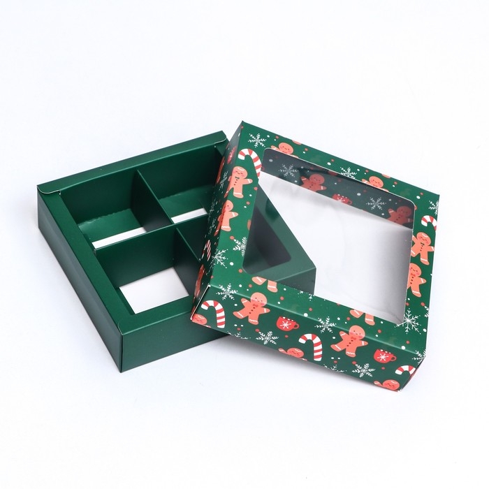 Новый год. Коробка под 4 конфеты, 12,6 х 12,6 х 3,5 Новый год. Коробка под 4 конфеты, 12,6 х 12,6 х 3,5 "Имбирный пряник" , кондитерская упаковка