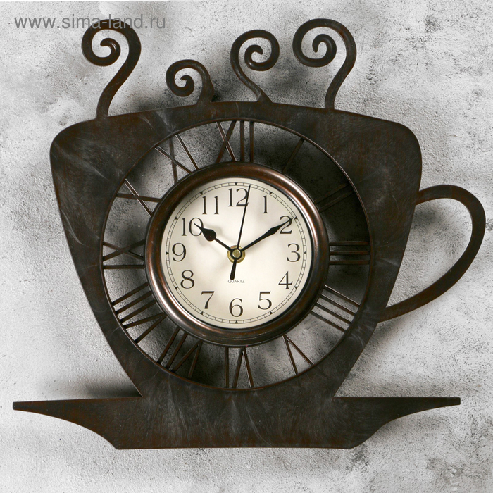 Часы настенные интерьерные, для кухни, Часы настенные интерьерные, для кухни, "Чашка кофейная", d-13.5 см, 31 х 33 см