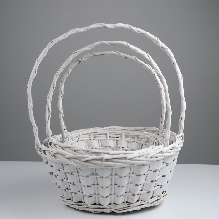 Набор корзин из 3 шт, D37xH16/44 см, D30xH14/38 см, D25xH12/33 см, белый, ива Набор корзин из 3 шт, D37xH16/44 см, D30xH14/38 см, D25xH12/33 см, белый, ива