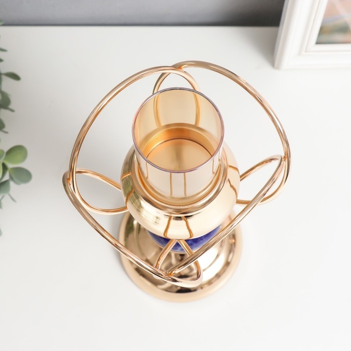 Подсвечник металл на 1 свечу Подсвечник металл на 1 свечу "Сплетение колец. Синий мраморный элемент" золото 29х14х14 см