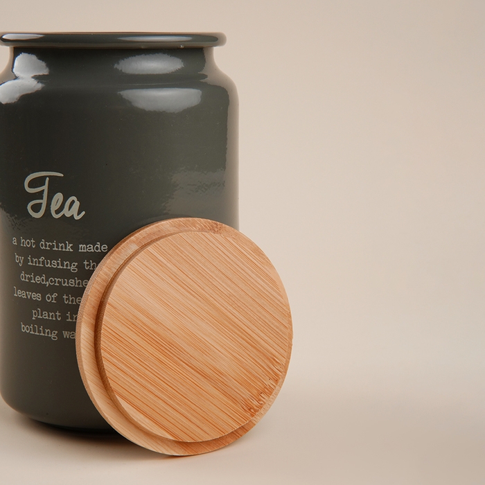 Банка для чая SL Home, 9,5&times;14 см, цвет серый, с бамбуковой крышкой