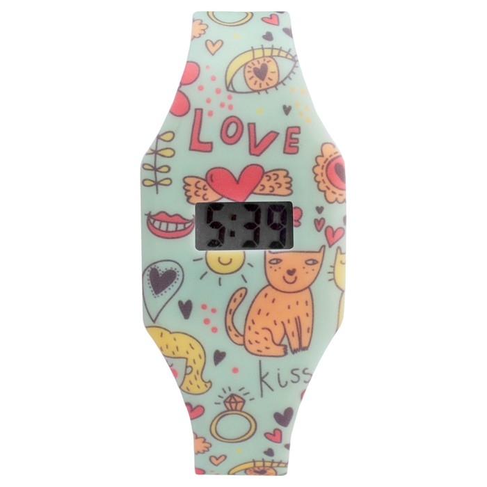 Часы наручные электронные, детские, Часы наручные электронные, детские, "Love", ремешок l-22.5 см, желтый