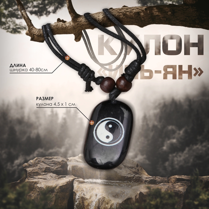 Кулон-оберег «Инь-Ян», цвет коричнево-чёрный на чёрном шнурке, 40-80 см Кулон-оберег «Инь-Ян», цвет коричнево-чёрный на чёрном шнурке, 40-80 см