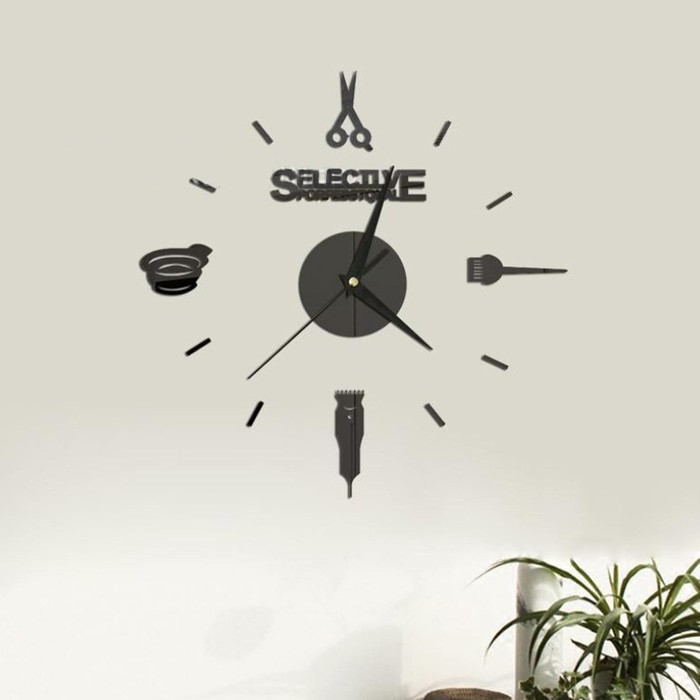 Часы настенные интерьерные, 3d "Парикмахер", наклейка, большие, d-45 см