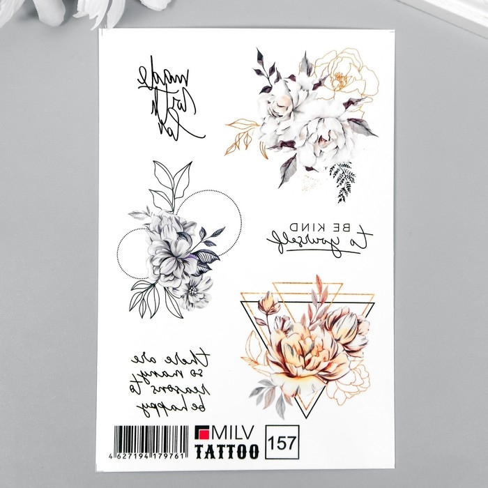 Татуировка на тело Татуировка на тело "Цветы и надписи" 10х15 см