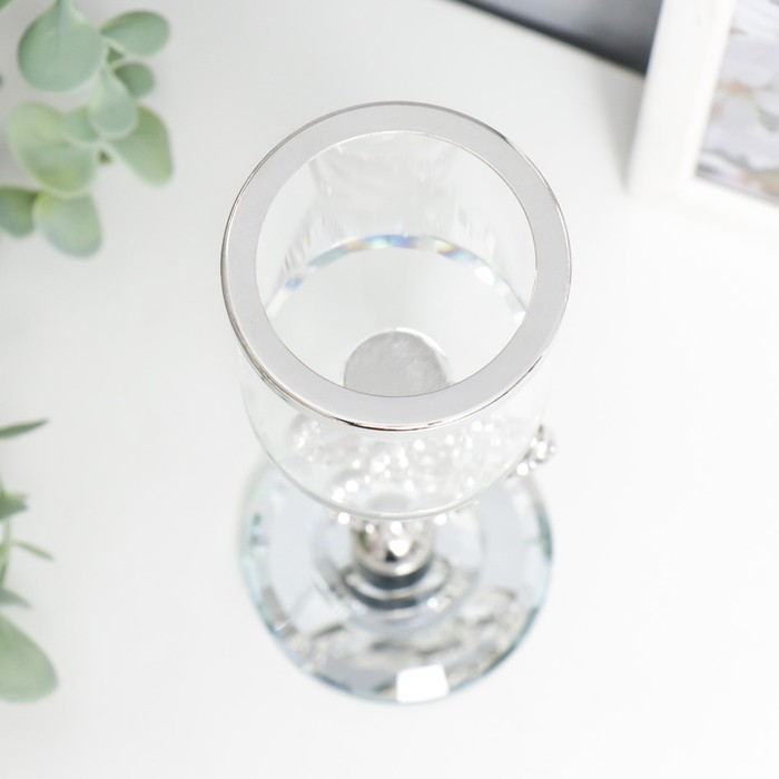 Подсвечник стекло на 1 свечу  Подсвечник стекло на 1 свечу "Сплетение колец" стразы серебро 19,5х7х7 см