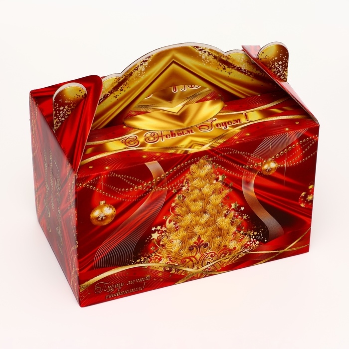 Подарочная коробка Подарочная коробка "Праздничный шелк в красном" новогодняя Чемоданчик средний 20 x 12 x 19