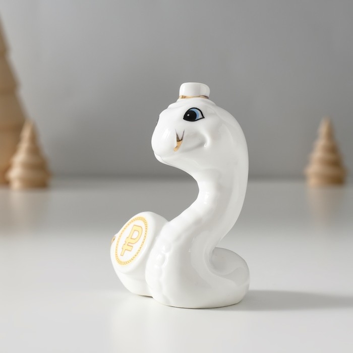 Сувенир керамика Сувенир керамика "Белая змейка в шляпе, с монетой" с золотом 4х6х8,5 см
