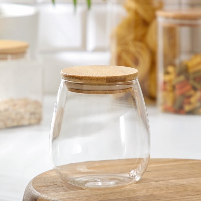 Банка стеклянная для сыпучих продуктов с бамбуковой крышкой BellaTenero «Эко», 750 мл, 11×12,5 см Банка стеклянная для сыпучих продуктов с бамбуковой крышкой BellaTenero «Эко», 750 мл, 11×12,5 см