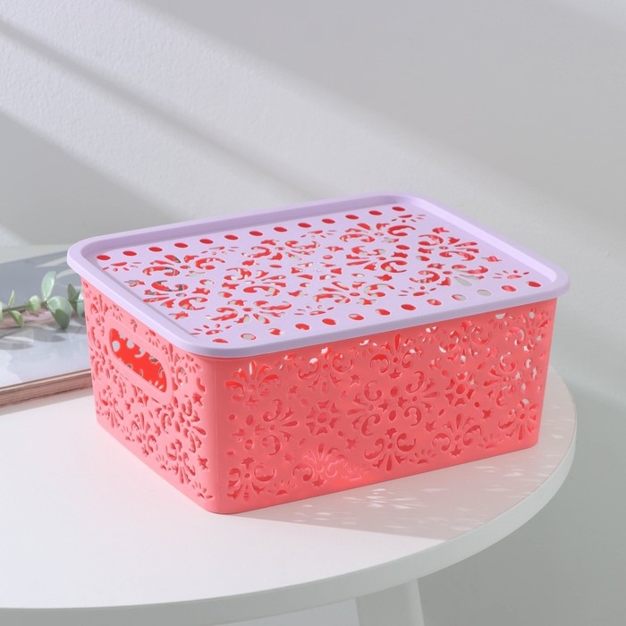 Контейнер для хранения с крышкой «Узор», пластик, 25×19×10 см, цвет МИКС Контейнер для хранения с крышкой «Узор», пластик, 25×19×10 см, цвет МИКС