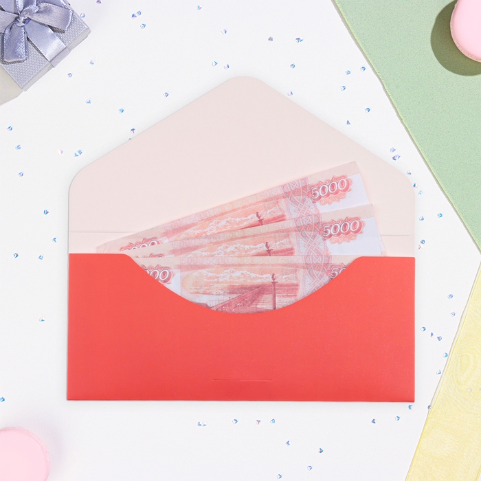 Конверт для денег "Денежки" золото на красном, тиснение, 16,5 х 8 см