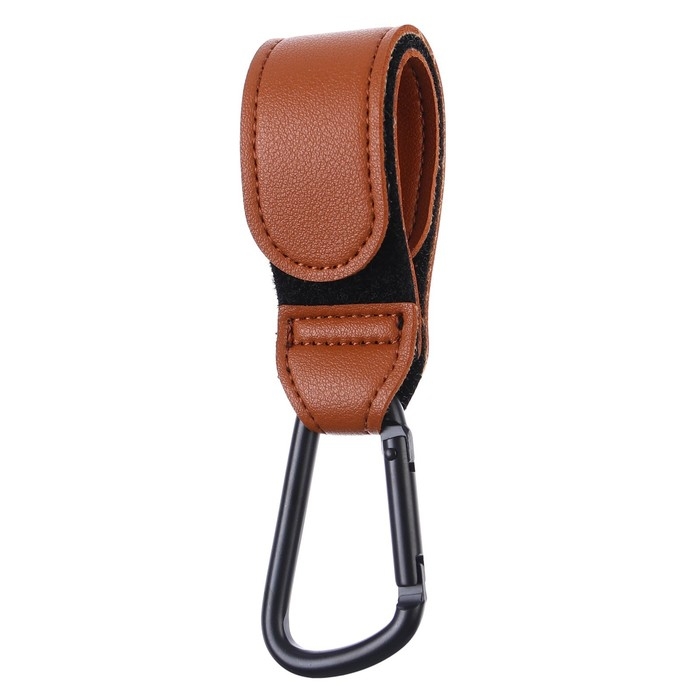 Карабин для сумок на коляску, на липучке, экокожа, цвет коричневый Карабин для сумок на коляску, на липучке, экокожа, цвет коричневый