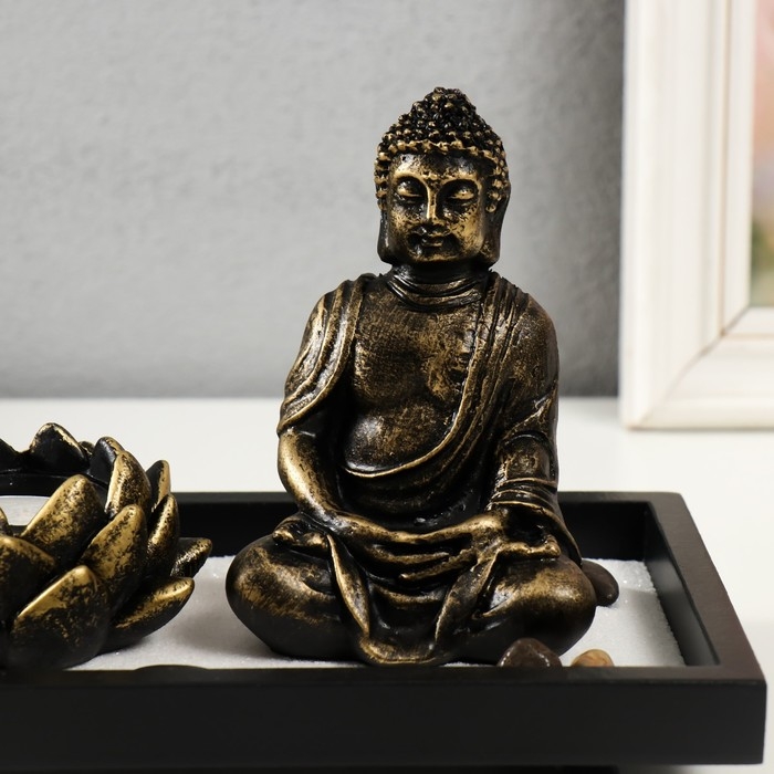 Сад камней Дзен  Сад камней Дзен "Будда с лотосами" песок+аромапалочки+свечи 36х13х13,3 см