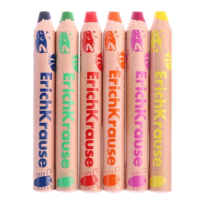 Карандаши 6 цветов ErichKrause "Baby Jumbo" дерево, утолщенные круглые, грифель 10 мм, точилка в подарок, европодвес