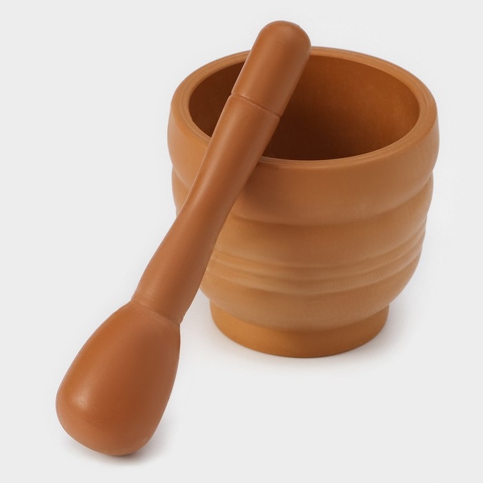 Ступка с пестиком Доляна «Кирпичный камень», 250 мл, 10,5×20 см, цвет коричневый Ступка с пестиком Доляна «Кирпичный камень», 250 мл, 10,5×20 см, цвет коричневый