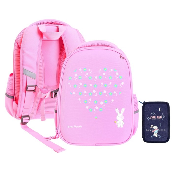 Рюкзак каркасный 38 х 30 х 20 см, + пенал, Bruno Visconti Рюкзак каркасный 38 х 30 х 20 см, + пенал, Bruno Visconti "Зефирный зайка"