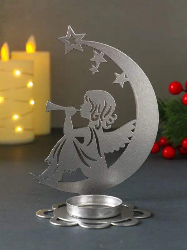 Подсвечник новогодний  Подсвечник новогодний "Рождественский месяц" серебряный 7,1х10,8х14,7 см