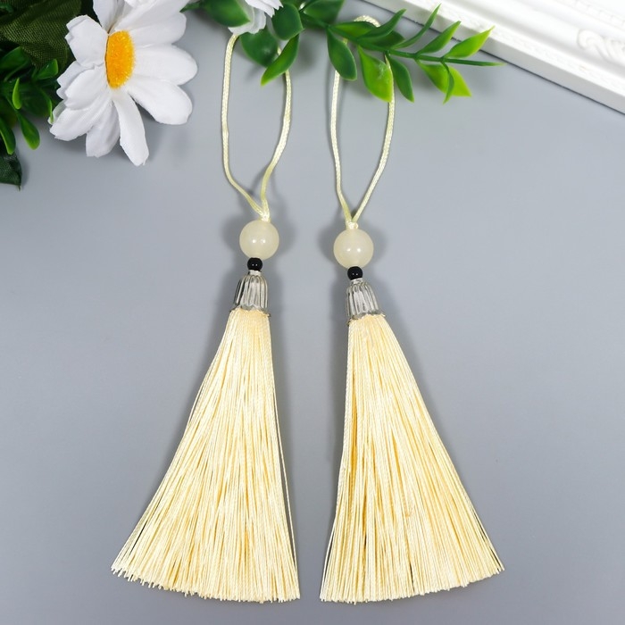 Декор для творчества текстиль Декор для творчества текстиль "Кисть с бусинкой" сливки набор 2 шт 10х1 см