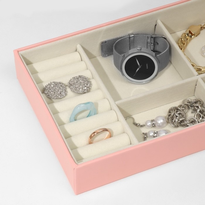 Подставка для украшений 4 ячеек, 9 полос, 24,5&times;15,5&times;4,5 см, цвет бежево-розовый