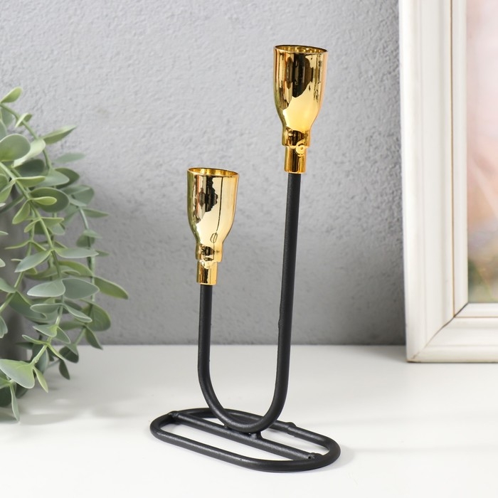 Подсвечник металл на 2 свечи Подсвечник металл на 2 свечи "Пелей" чёрный с золотом 10х10х23,5 см
