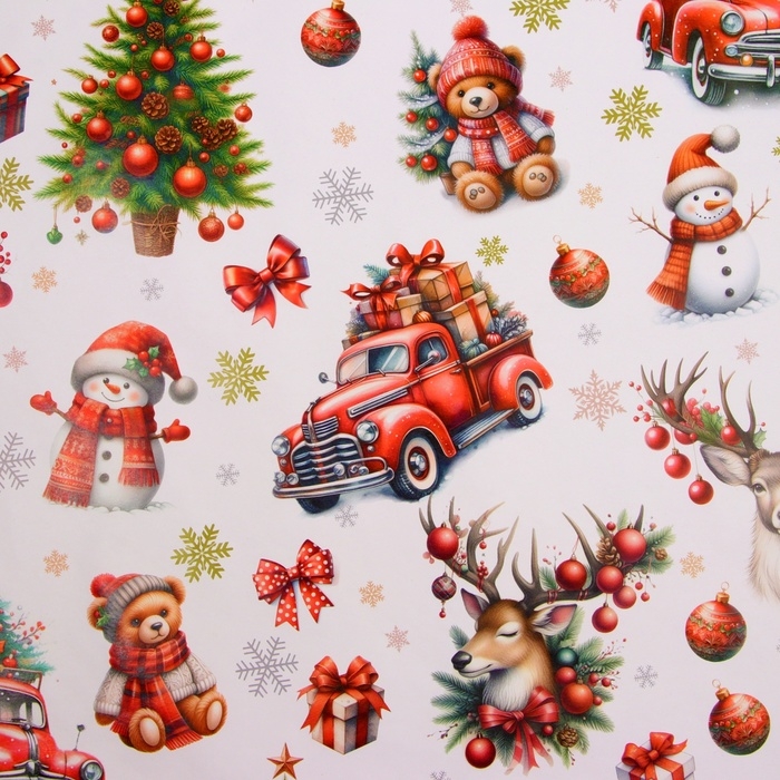 Новый год. Бумага упаковочная новогодняя  Новый год. Бумага упаковочная новогодняя "Снеговик в шапке", глянец, 1 лист, 80 г/м2 , 70 х 100 см