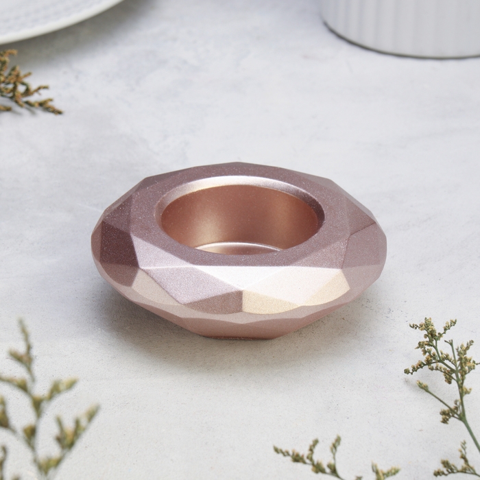 Подсвечник Подсвечник "Полноторие" из гипса с гранями большой, 10,5х3см,шампань