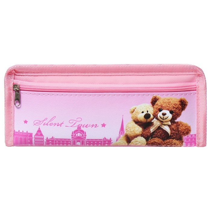 Пенал школьный на молнии Calligrata Пенал школьный на молнии Calligrata "Мишки", 2 отделения, розовый