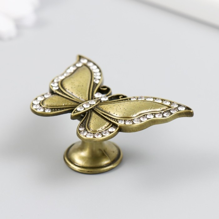 Ручка для шкатулки металл Ручка для шкатулки металл "Бабочка" стразы, бронза 3,6х5,5х2,2 см