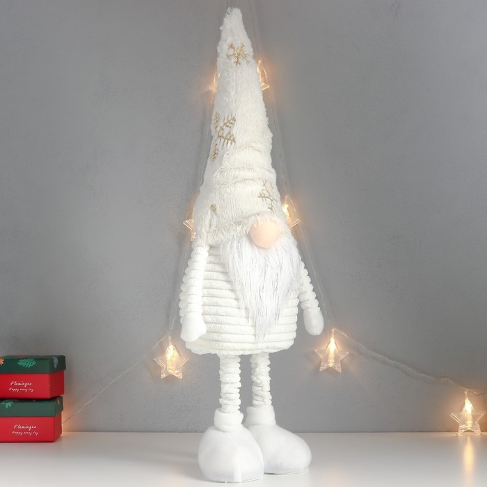 Кукла интерьерная "Дед Мороз в белом колпаке с золотом" раздвижной 80х22х14 см