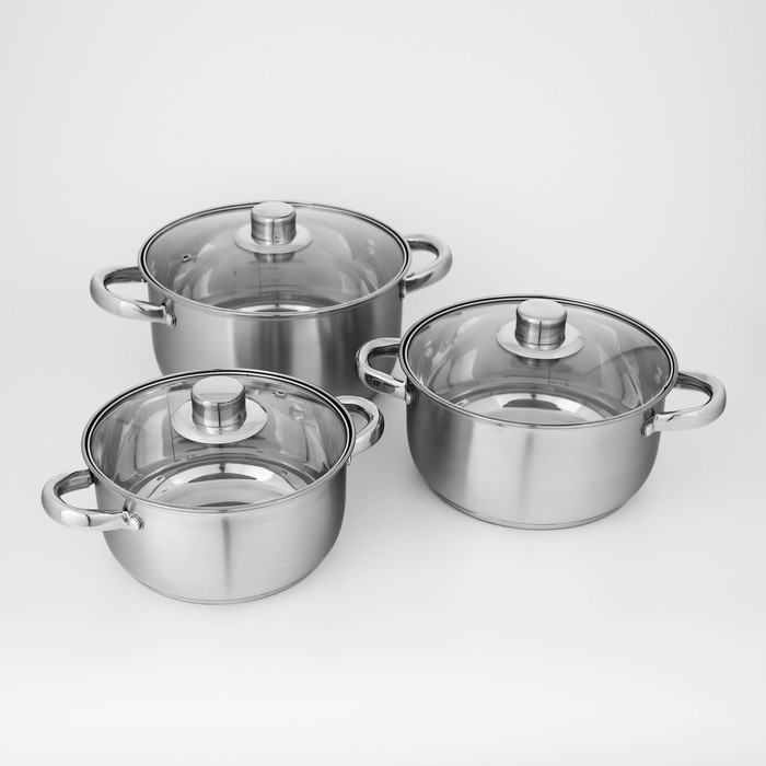 Набор кастрюль из нержавеющей стали Доляна «Гретте», 3 предмета: 2,3 л, 3,2 л, 4,2 л, крышки Набор кастрюль из нержавеющей стали Доляна «Гретте», 3 предмета: 2,3 л, 3,2 л, 4,2 л, крышки