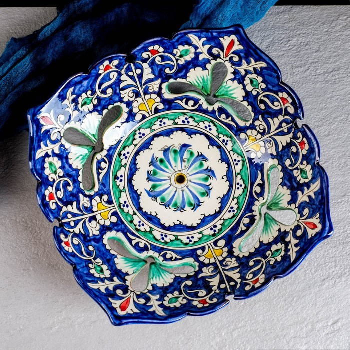 Набор чайный Риштан, 9 предм: чайник 1л., 6 пиал 9,5см, конфетница 23см, сахарница 250м Набор чайный Риштан, 9 предм: чайник 1л., 6 пиал 9,5см, конфетница 23см, сахарница 250м