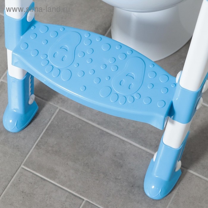 Детская накладка - сиденье на унитаз со ступенькой «Панда», с ручками, цвет голубой Детская накладка - сиденье на унитаз со ступенькой «Панда», с ручками, цвет голубой