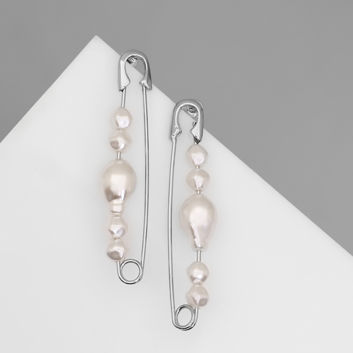 Серьги с жемчугом «Бусина» союз, булавка, цвет серебро Серьги с жемчугом «Бусина» союз, булавка, цвет серебро