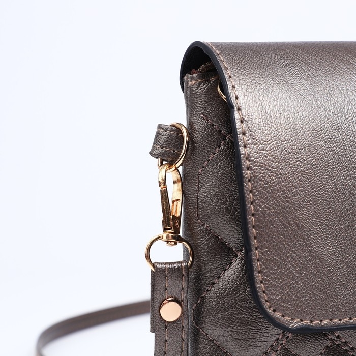 Сумка-клатч на магните, длинный ремень, цвет бронзовый Сумка-клатч на магните, длинный ремень, цвет бронзовый