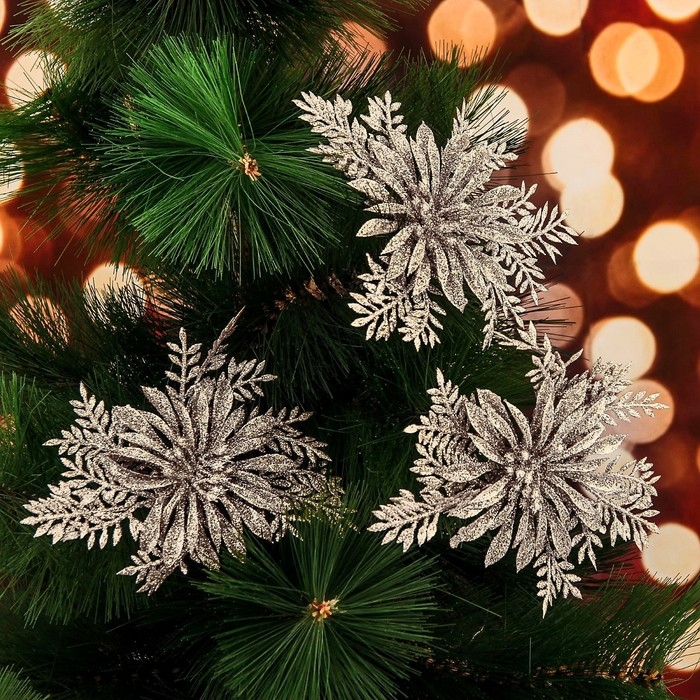 Украшение ёлочное Украшение ёлочное "Цветы с узкими лепестками" (набор 3 шт) 10х10 см, золото