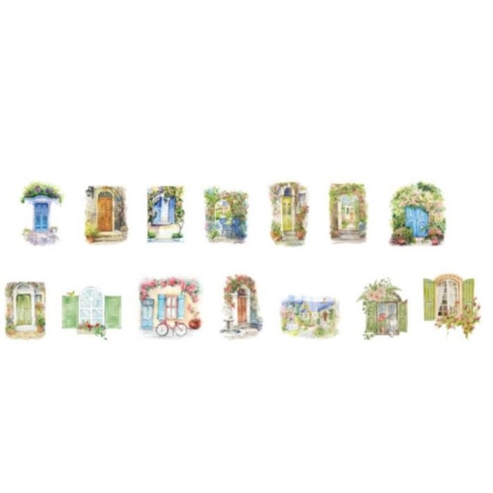 Наклейка бумага Наклейка бумага "Двери и окна в цветах" 1,2 - 2,5 см 100 шт в рулоне 11х8 см