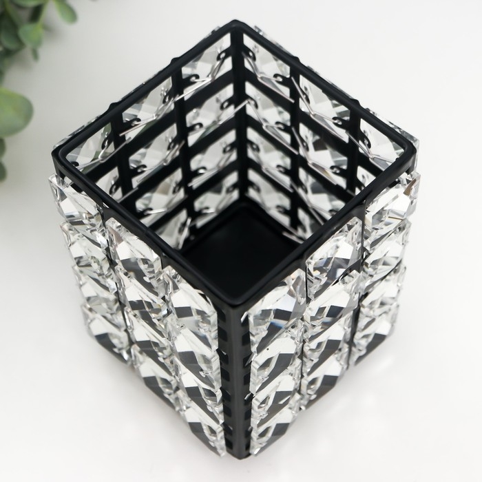 Подсвечник металл на 1 свечу "Кристаллы" прямоугольник чёрный 12х10х10 см