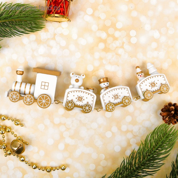 Сувенир &laquo;Новогодний поезд&raquo;, 19 см, цвет белый