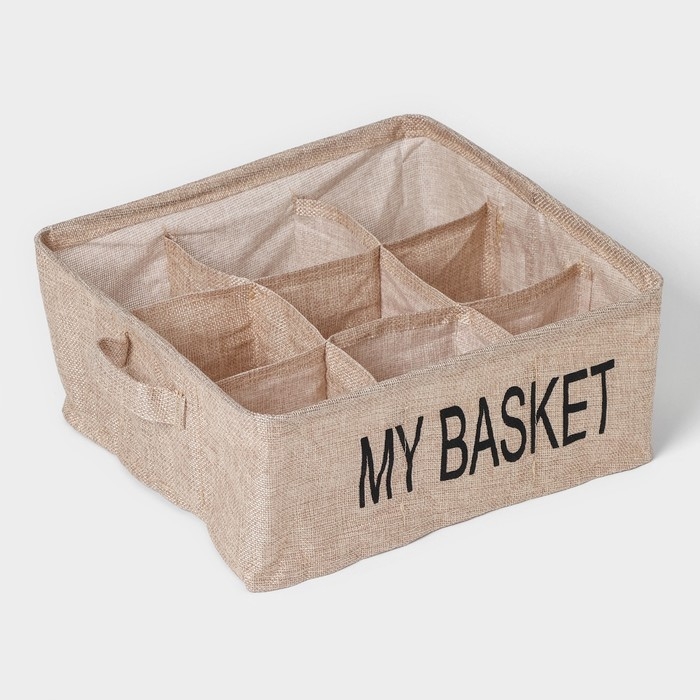 Органайзер для хранения белья Доляна My Basket, 9 ячеек, 28×28×12 см, цвет бежевый Органайзер для хранения белья Доляна My Basket, 9 ячеек, 28×28×12 см, цвет бежевый