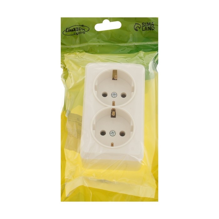 Розетка двухместная Luazon Lighting  Розетка двухместная Luazon Lighting "Лига", 16 А, накладная, с з/к, белая