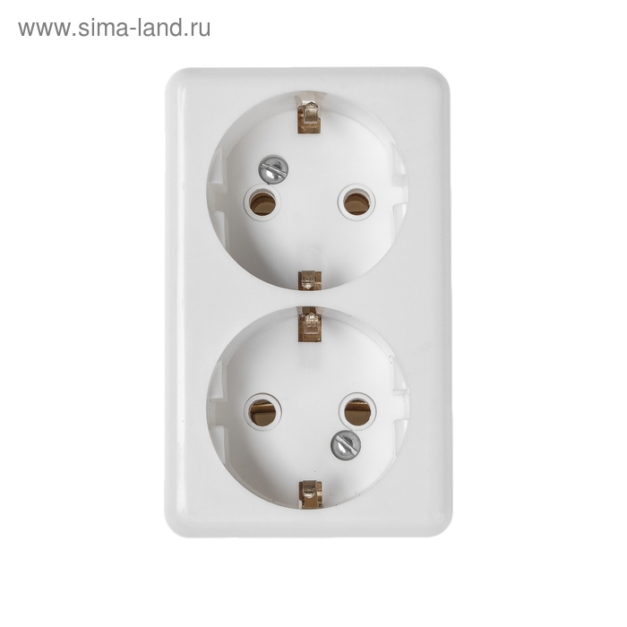 Розетка  Розетка "Элект" РС 16-017, 16 А, 250 В, двухместная, открытая, с з/к, монтаж. панель, белая