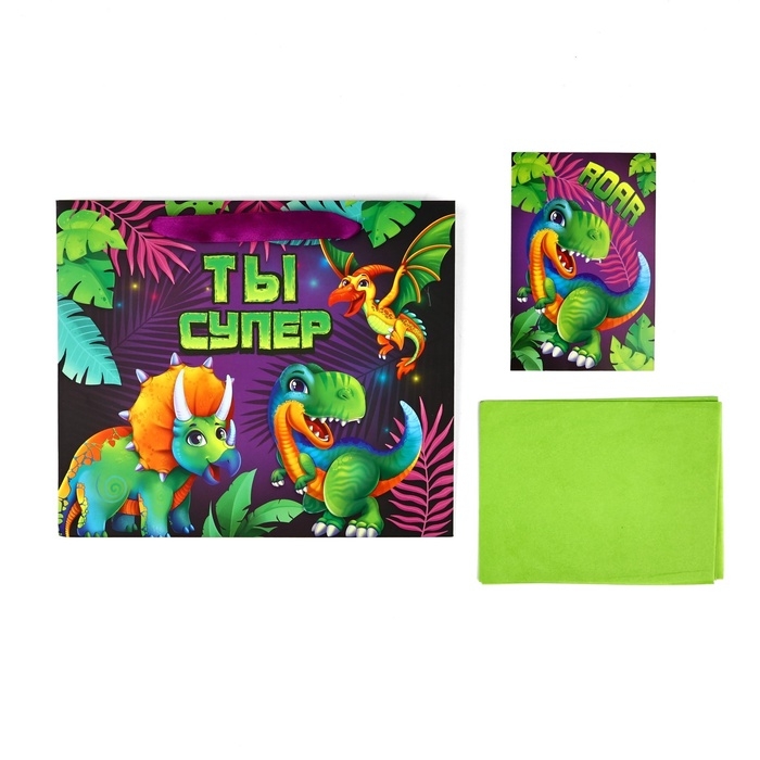 Пакет ламинированный двухсторонний «Динозаврики», с тишью и открыткой, ML, 23 × 27 × 11,5 Пакет ламинированный двухсторонний «Динозаврики», с тишью и открыткой, ML, 23 × 27 × 11,5