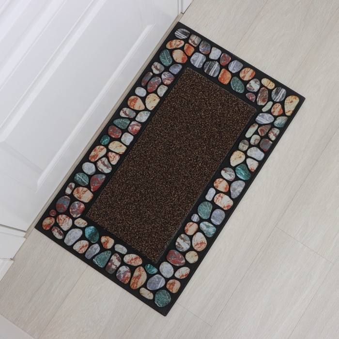 Коврик придверный Доляна &laquo;Эмма&raquo;, с окантовкой, 46&times;76 см, цвет коричневый