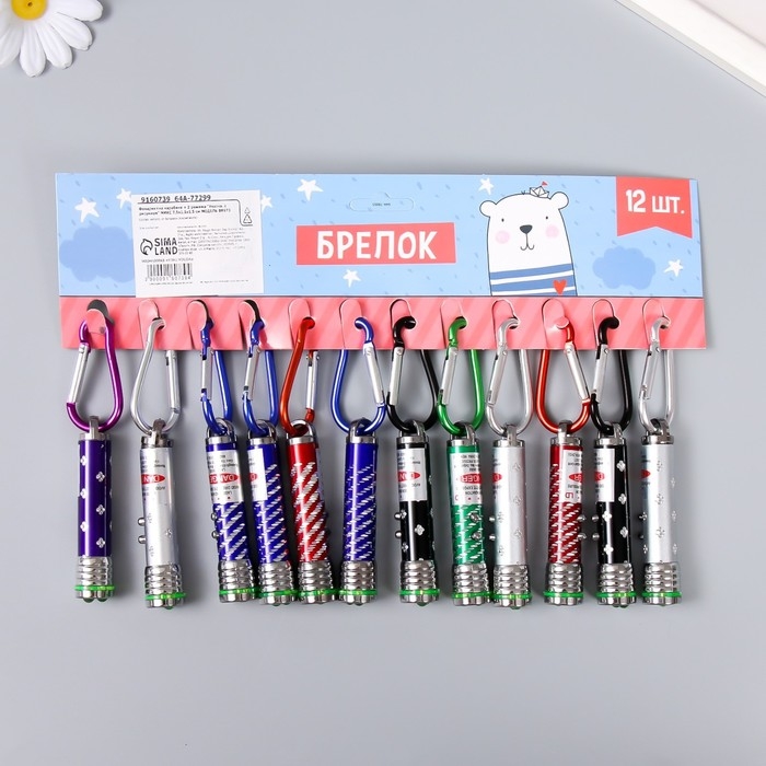 Фонарик+лазер на карабине + 2 режима Фонарик+лазер на карабине + 2 режима "Указка, с рисунком" МИКС 7,5х1,5х1,5 см