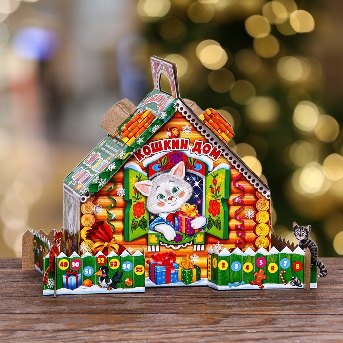 Новый год. Подарочная коробка Новый год. Подарочная коробка "Кошкин дом", 22,5 х 23 х 12,5 см.