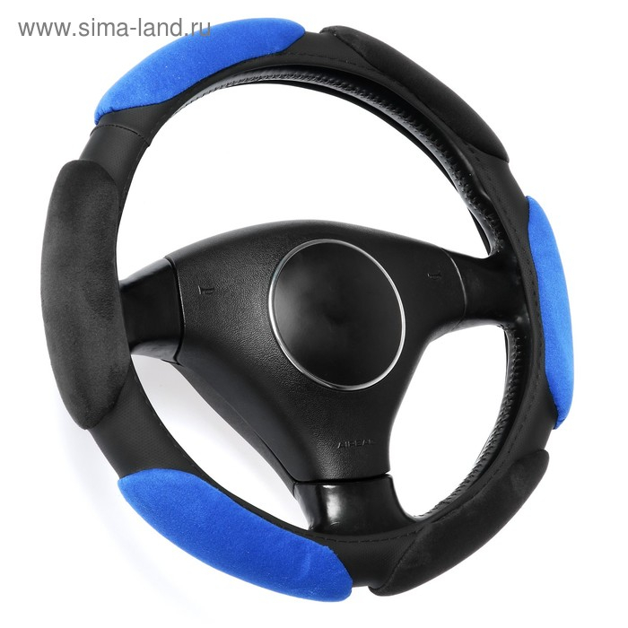 Оплетка на руль TORSO, велюр, размер 38 см, чёрно-синий Оплетка на руль TORSO, велюр, размер 38 см, чёрно-синий