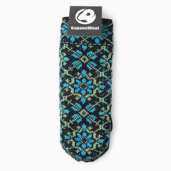 Варежки двойные женские  Варежки двойные женские "Орнамент", цвет черный/синий, р-р 18