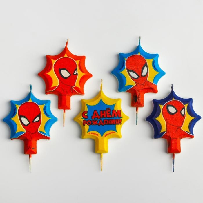 Свеча в торт набор  Свеча в торт набор "С Днем Рождения" 5 шт., Человек-паук